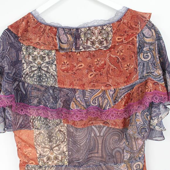 Costarellos Frill Ruffle Tiered Dress Bohemian Cottagcore Paisley Patches - Picture 8 of 13